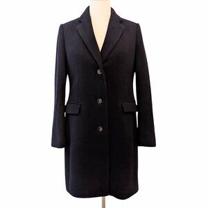J Crew Factory Womens Sz 4 Navy Black Polyester Wool 3 Button Lined Jacket Coat